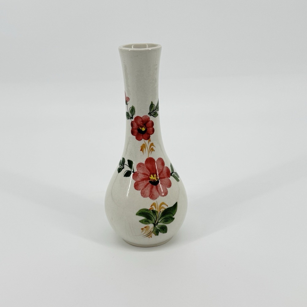 Vintage 1979 Secla Portugal FTDA Floral Bud Vase Hand Painted Poppy 9" Cottage